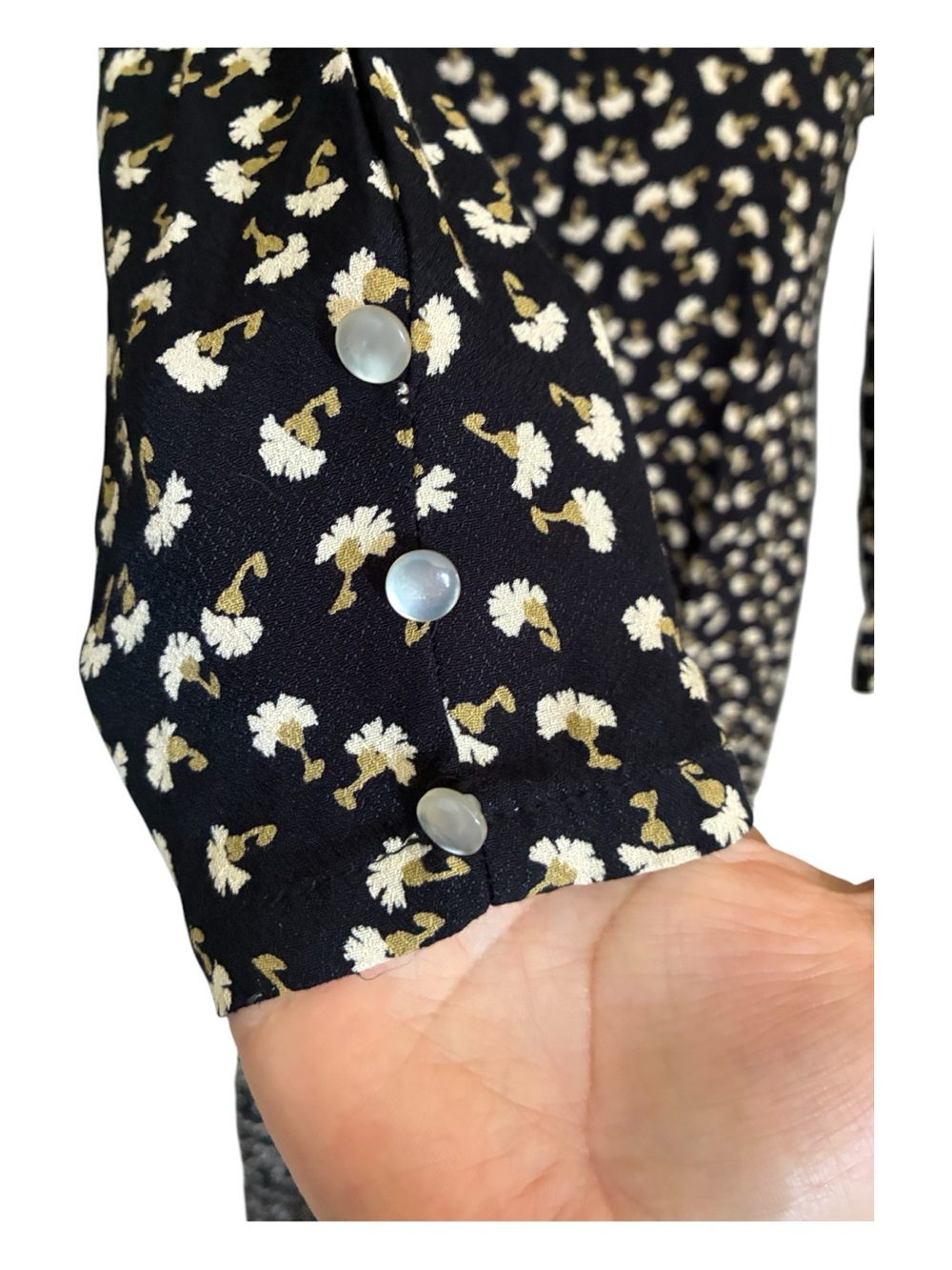 VTG 90s Whimsygoth Grunge Ditsy Black Floral Long Sleeve Maxi Dress SZ M - Picture 4 of 8